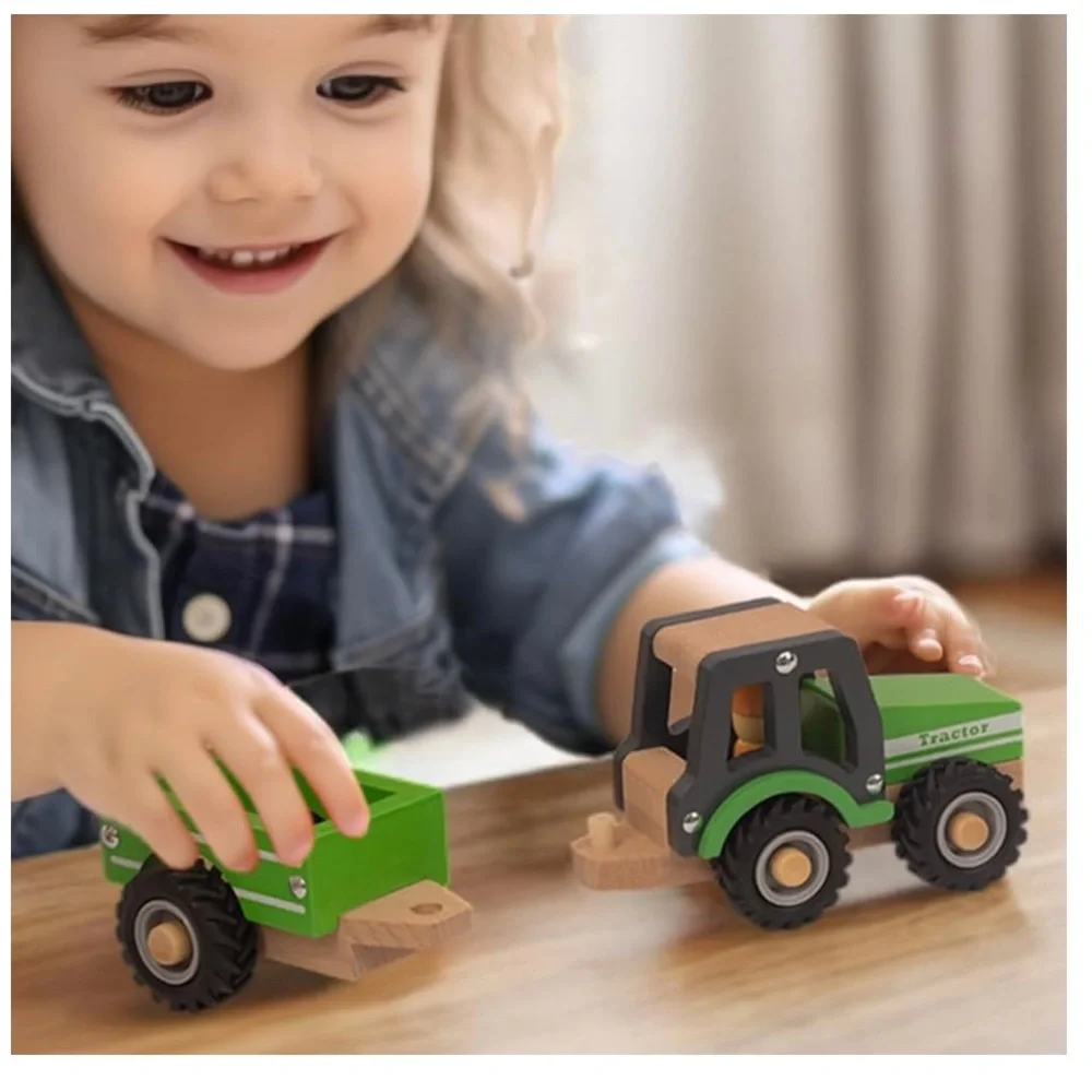 Wooden Tractor Toys for Toddlers 1-3, Baby Vehicle Toys Hand Push Car,Green - Picture 4 of 6